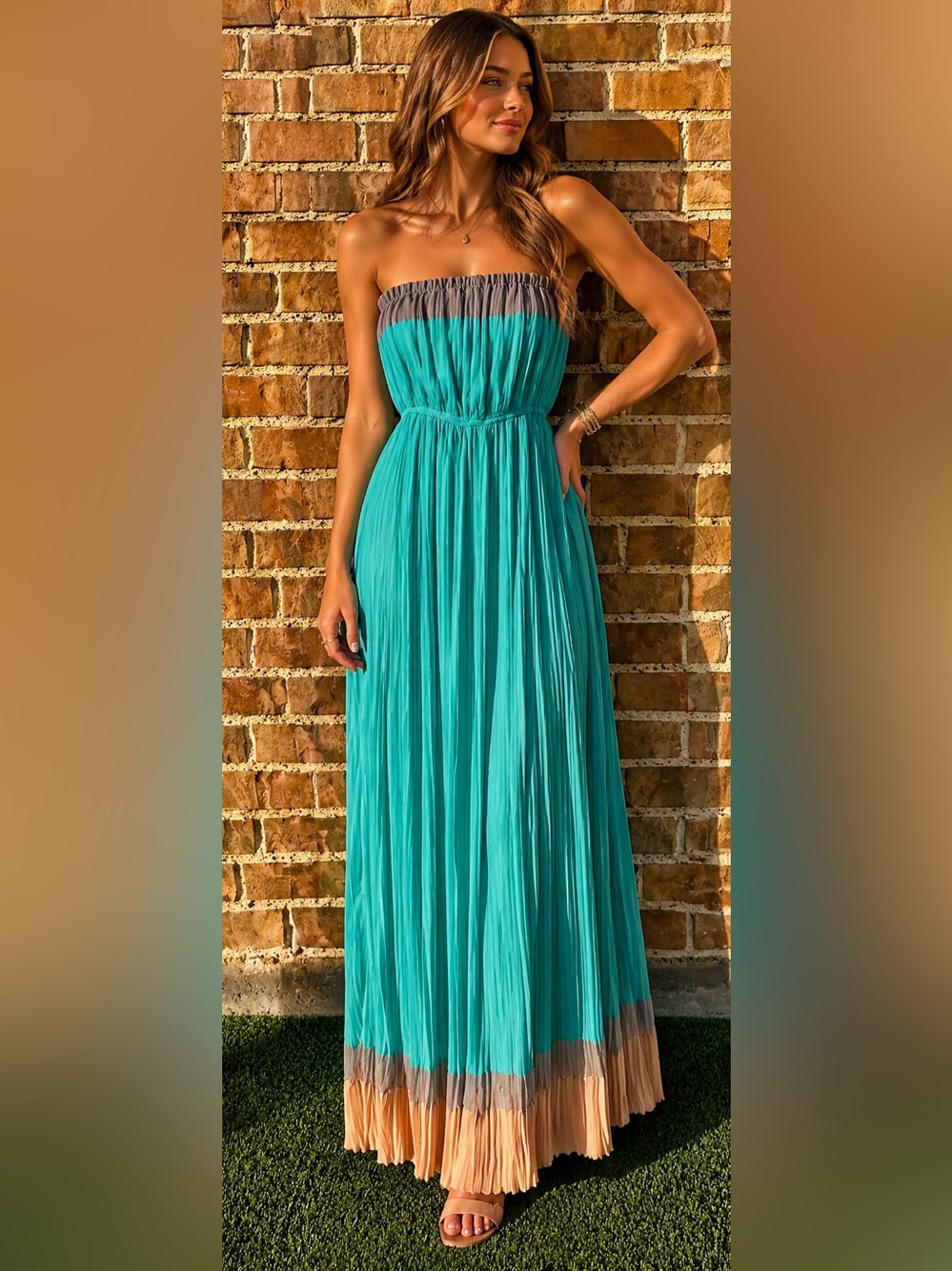NEW Romeo and Juliet Couture Maxi Dress Teal Peach Grey XS
